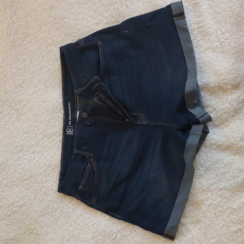 NoBo 17 Juniors Dark Blue Jean Shorts Cuffed Legs